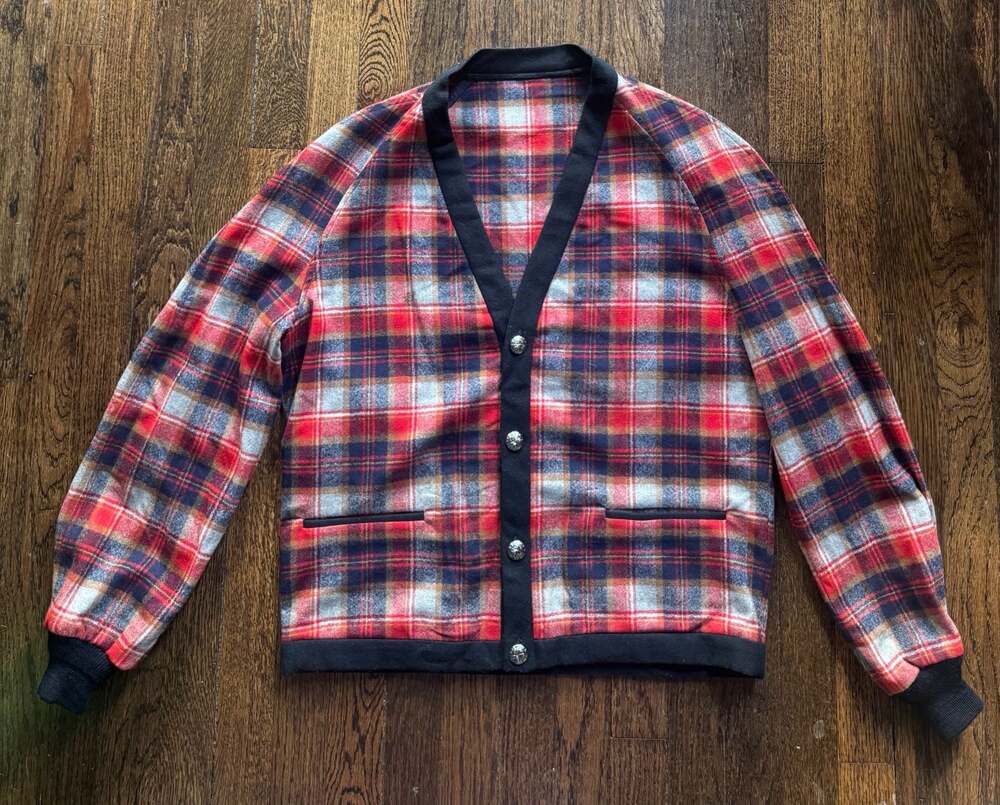 VINTAGE 1950s Pendleton 100% Virgin Wool Red Black Grey Plaid Cardigan Jacket